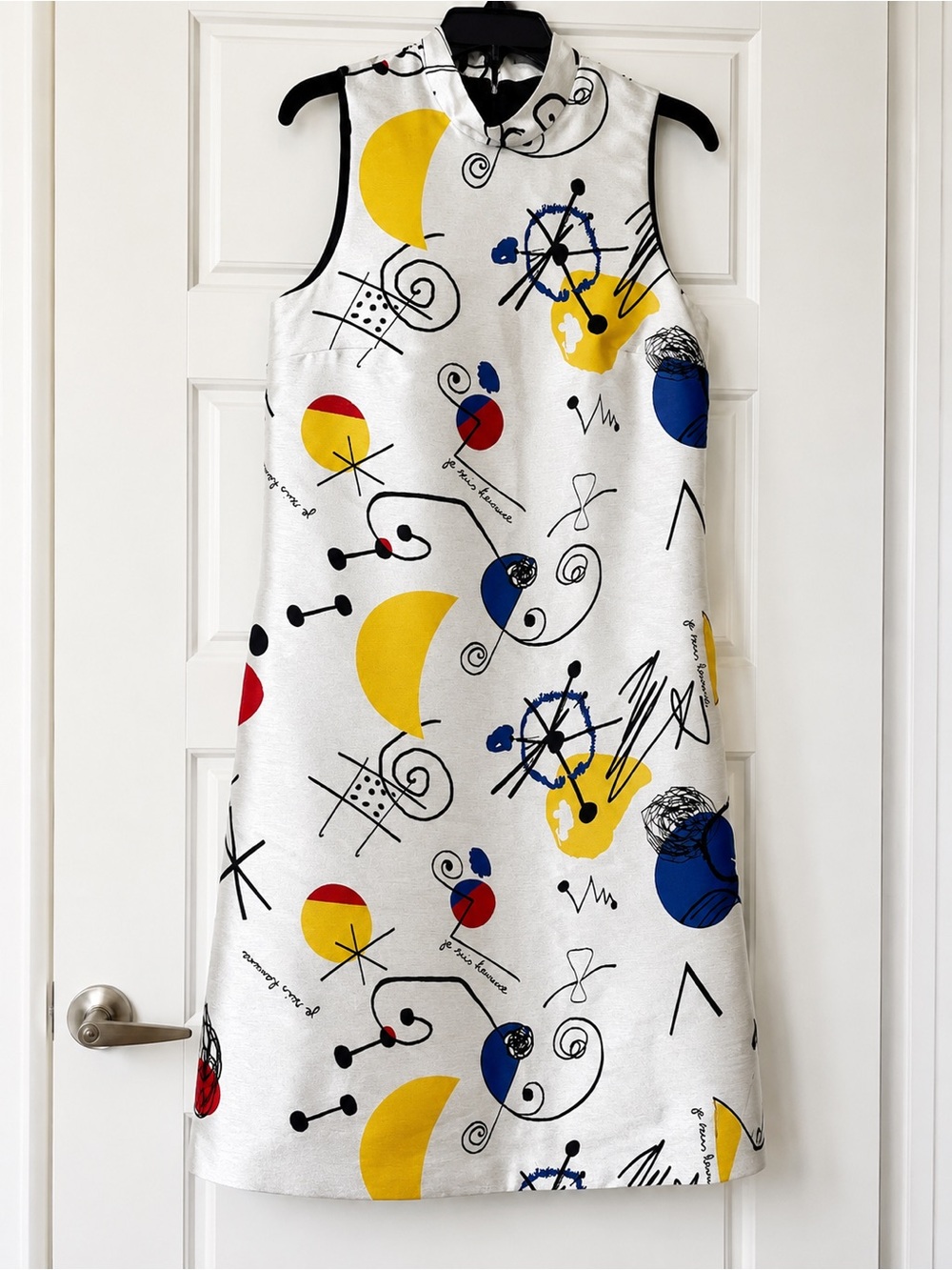 Lisa Perry White Sleeveless A-Line Dress with Yellow, Blue & Red Graphics